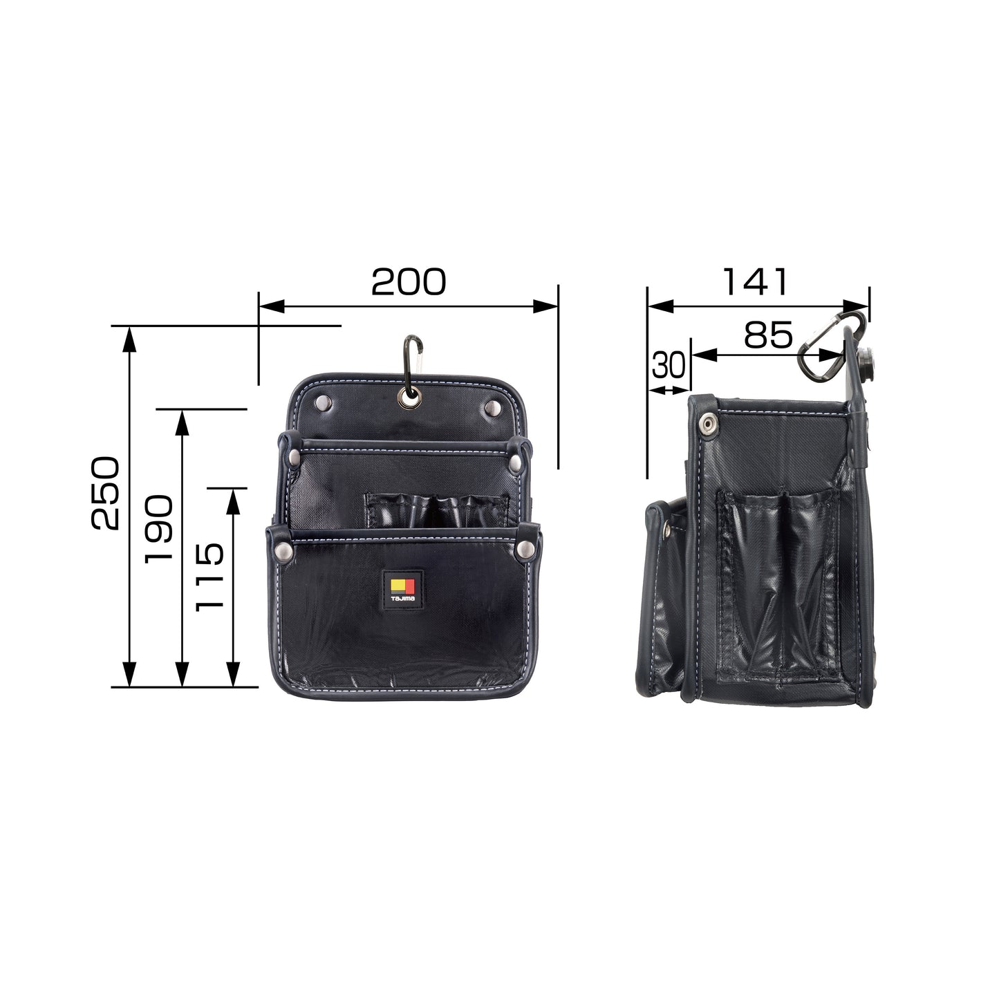 タジマ 着脱式腰袋 電工2段大 ツインフック SFKBN-DK2L2H ペンチ、ニッパー、全ネジ回しや検電器など多様な工具が収納可能