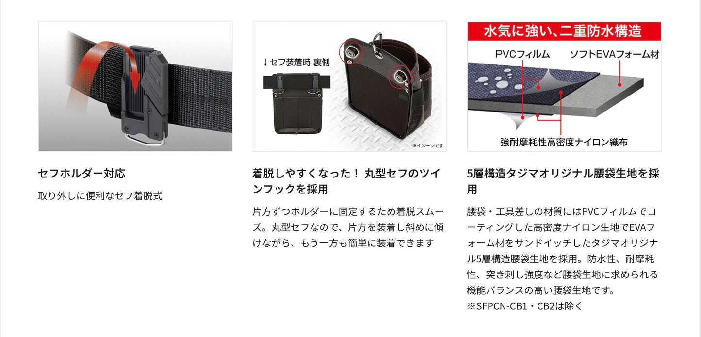 タジマ 着脱式腰袋 釘袋2段小 ツインフック SFKBN-KG2S2H 水気に強い二重防水構造