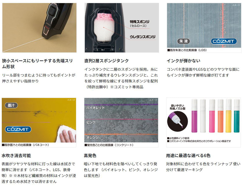 Tajima タジマ ピーラインコズミット4 PS-COZMIT4 自動巻取4m 次世代マーカー 高発色ではっきりみえる作業線 測量 大工 板金 屋根 壁 墨つぼ チョーク ピーライン