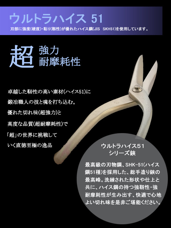 直徳 板金 はさみ ウルトラハイス51 柳刃210 品番：IHHYN00210 板金職人 配管 板金工具 建築板金 大工 板金ハサミ 板金つかみ